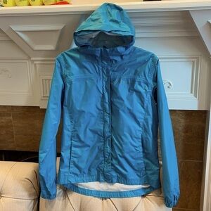 KID’S Columbia Teal Blue Hooded Zip Rain Jacket Lightweight Outdoor Windbreaker